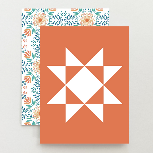 Orange Floral 2 Quilt Star Card