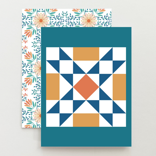 Orange Floral 3 Quilt Block Card