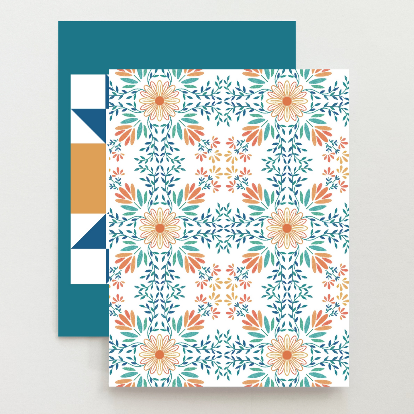 Orange Floral 3 Quilt Block Card