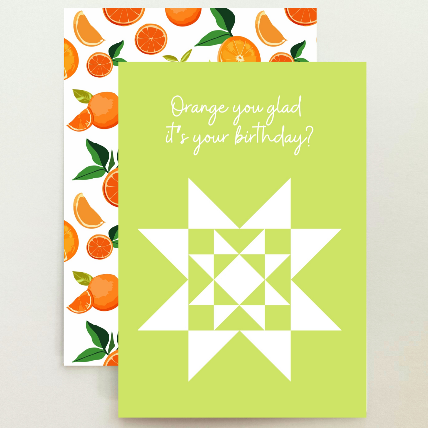 Quilt Star Oranges Birthday Card