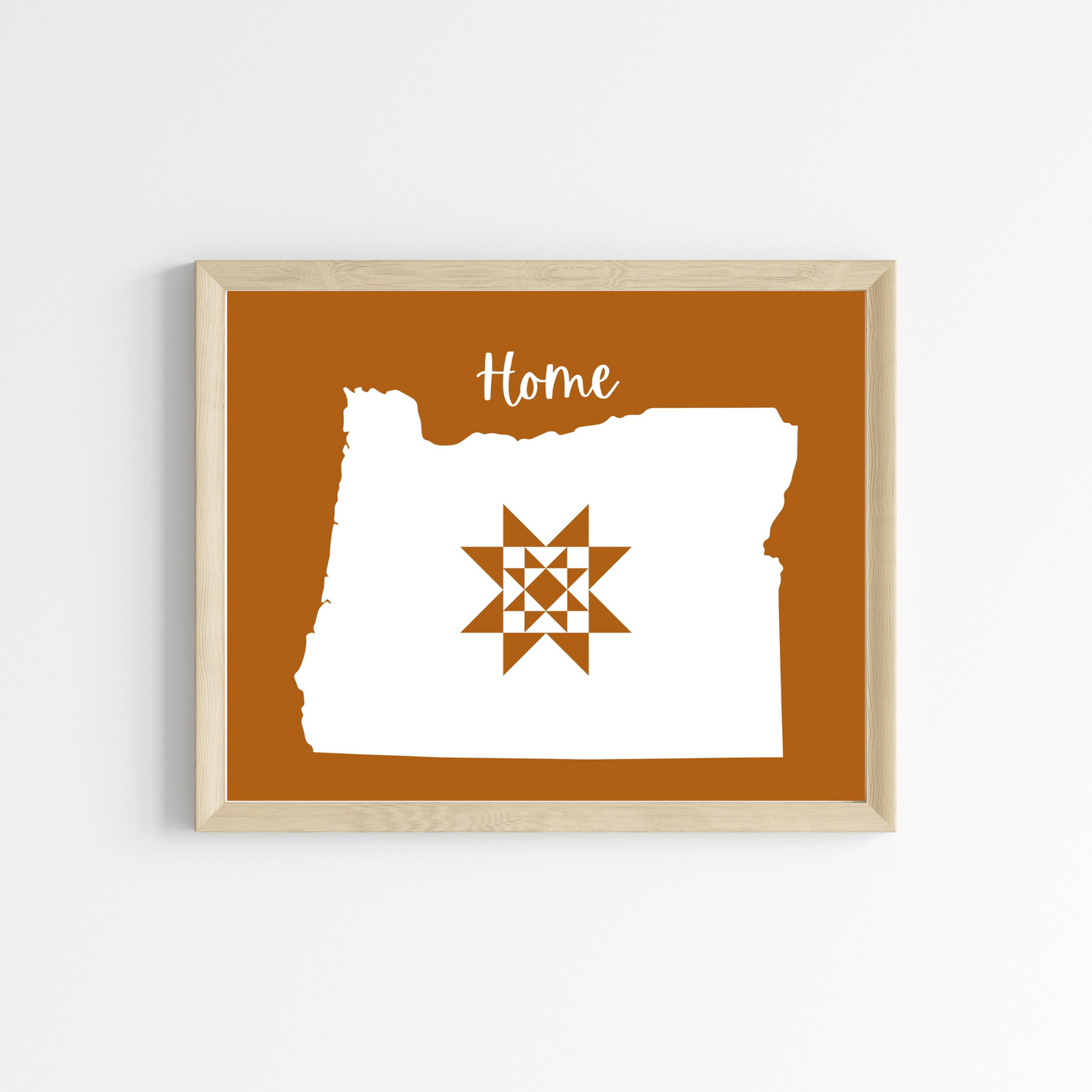 Oregon Home Quilt Star 8x10 Wall Art Print - Choose Your Color