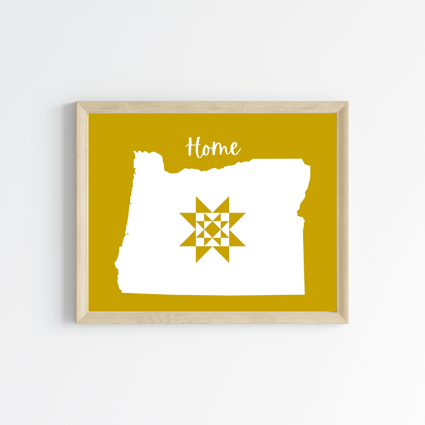 Oregon Home Quilt Star 8x10 Wall Art Print - Choose Your Color