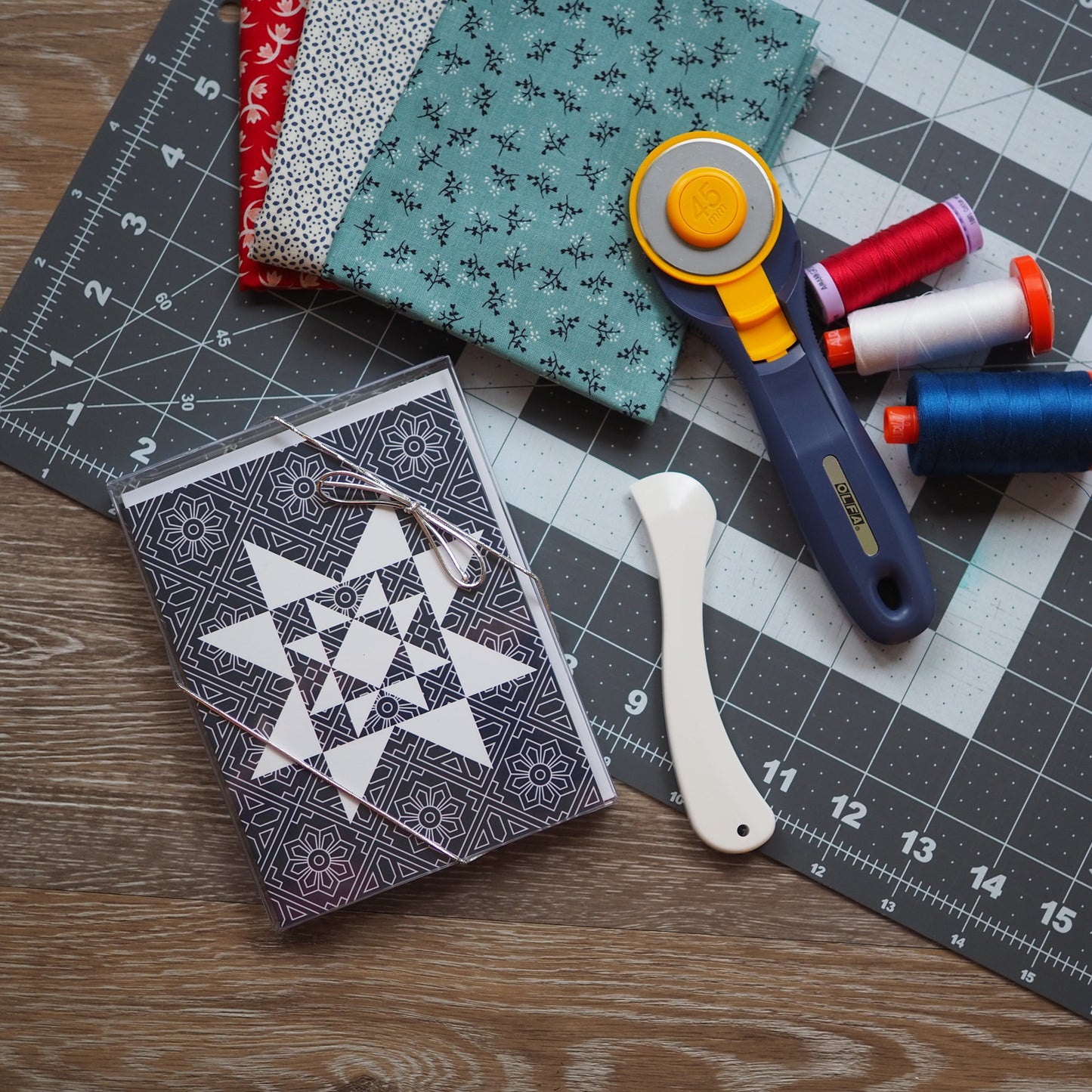 Dark Blue Vintage Quilt Star Card