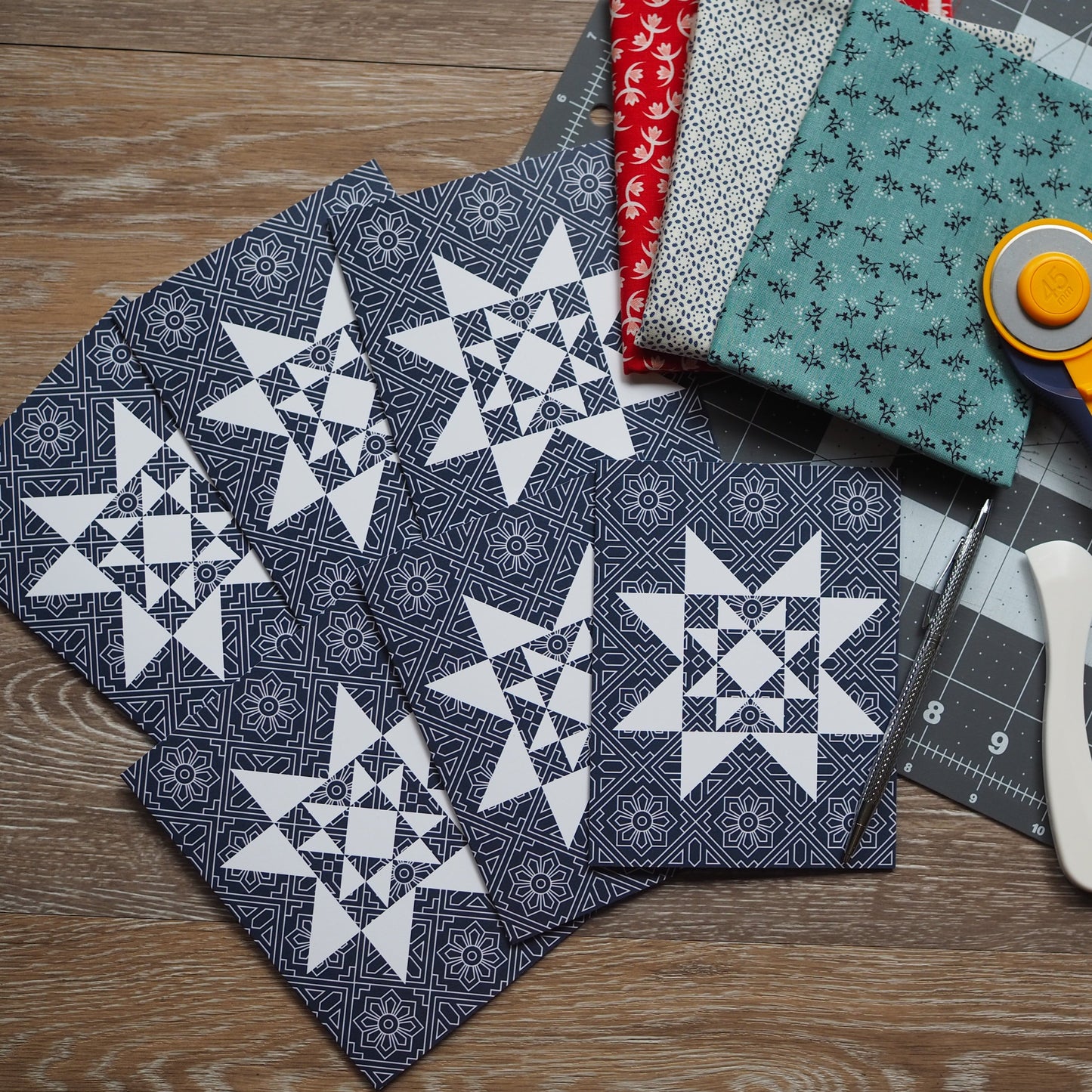 Dark Blue Vintage Quilt Star Card