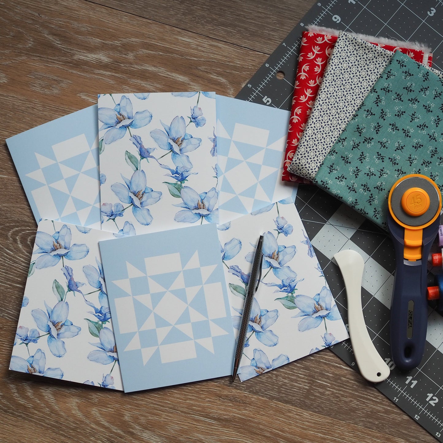 Light Blue Floral Quilt Block Card