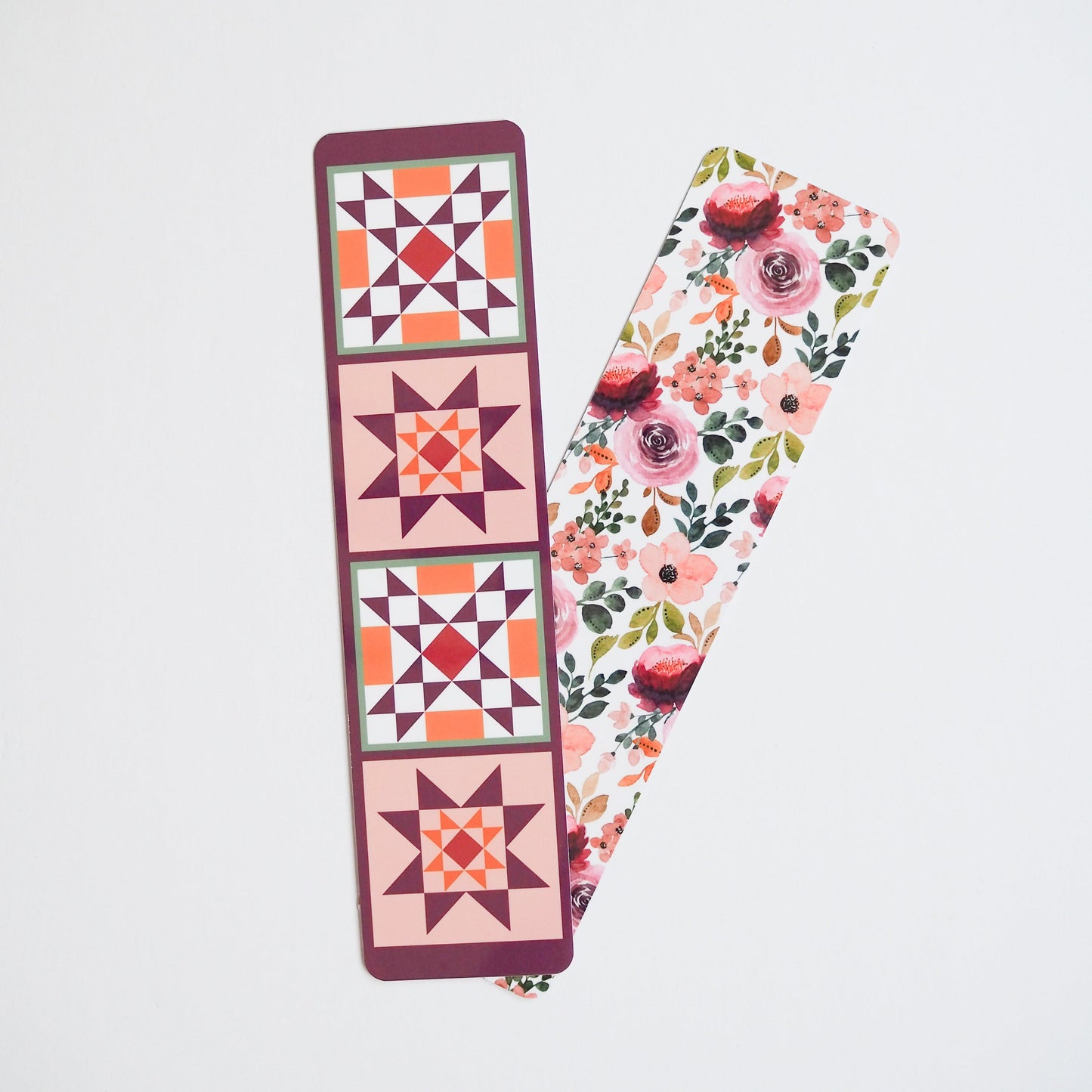 Plum Quilt Block Laminated Bookmark