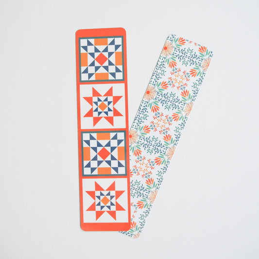 Orange and Blue Quilt Block Laminated Bookmark