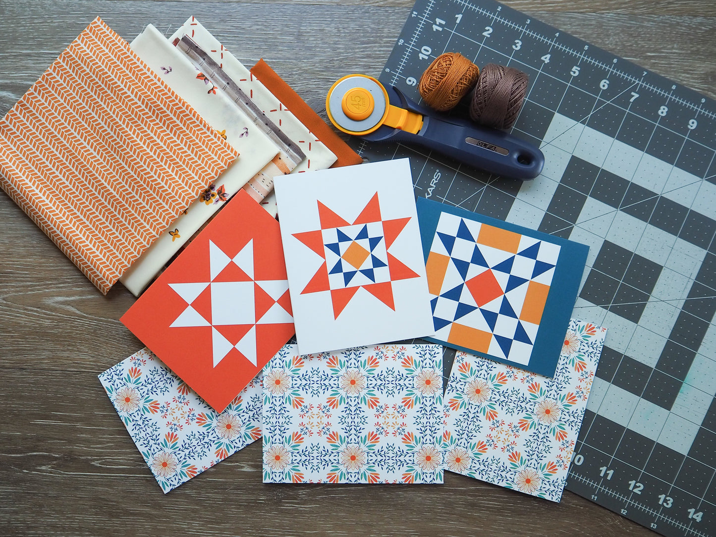 Orange Floral Assorted Card Set