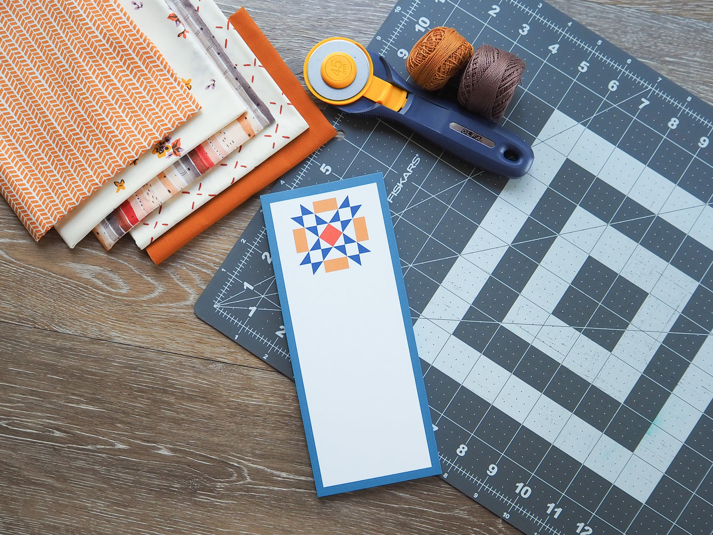 Orange and Blue Quilt Block Refrigerator Notepad