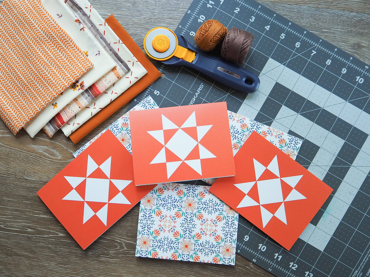 Orange Floral 2 Quilt Star Card