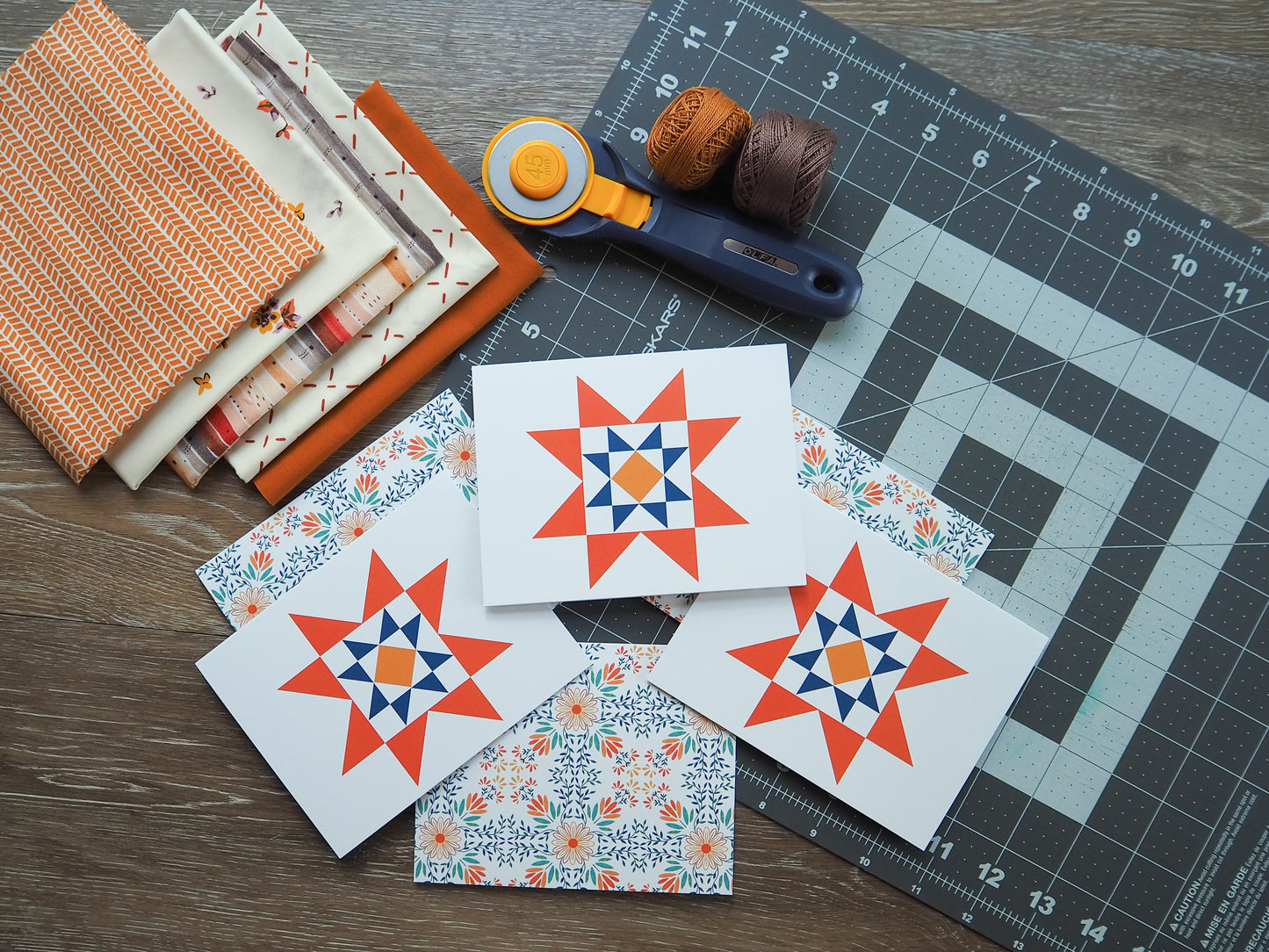 Orange Floral 1 Quilt Star Card