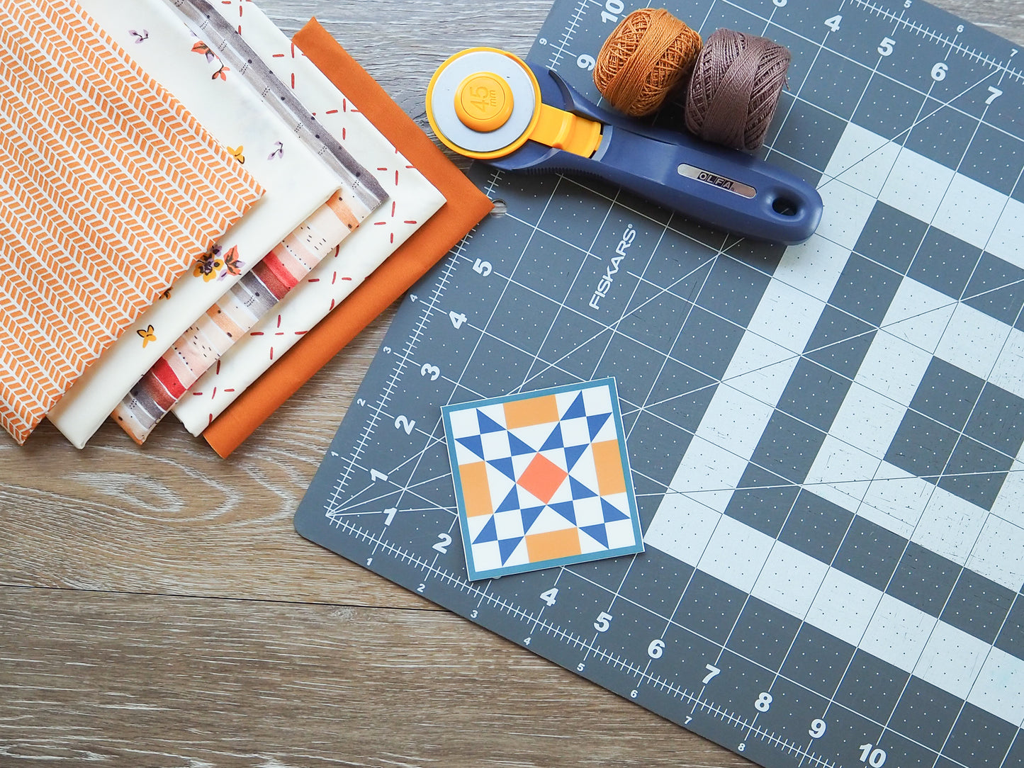 Orange and Blue Quilt Block Sticker