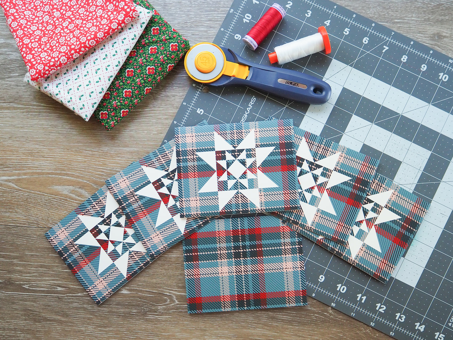 Flannel Green Christmas Quilt Star Card