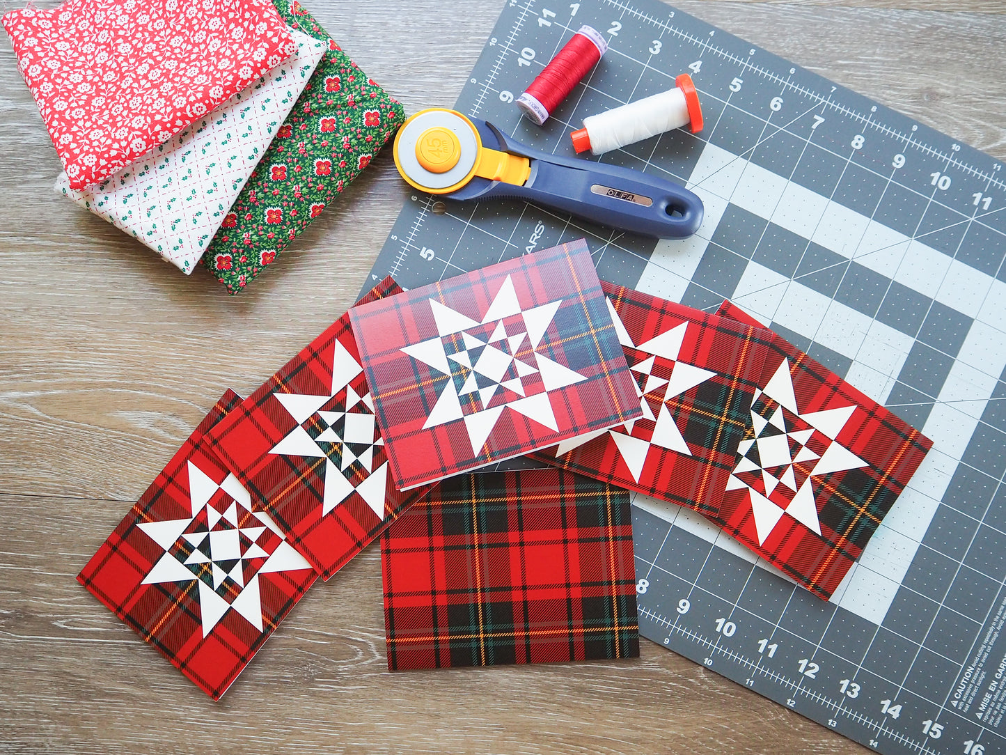 Flannel Red Christmas Quilt Star Card