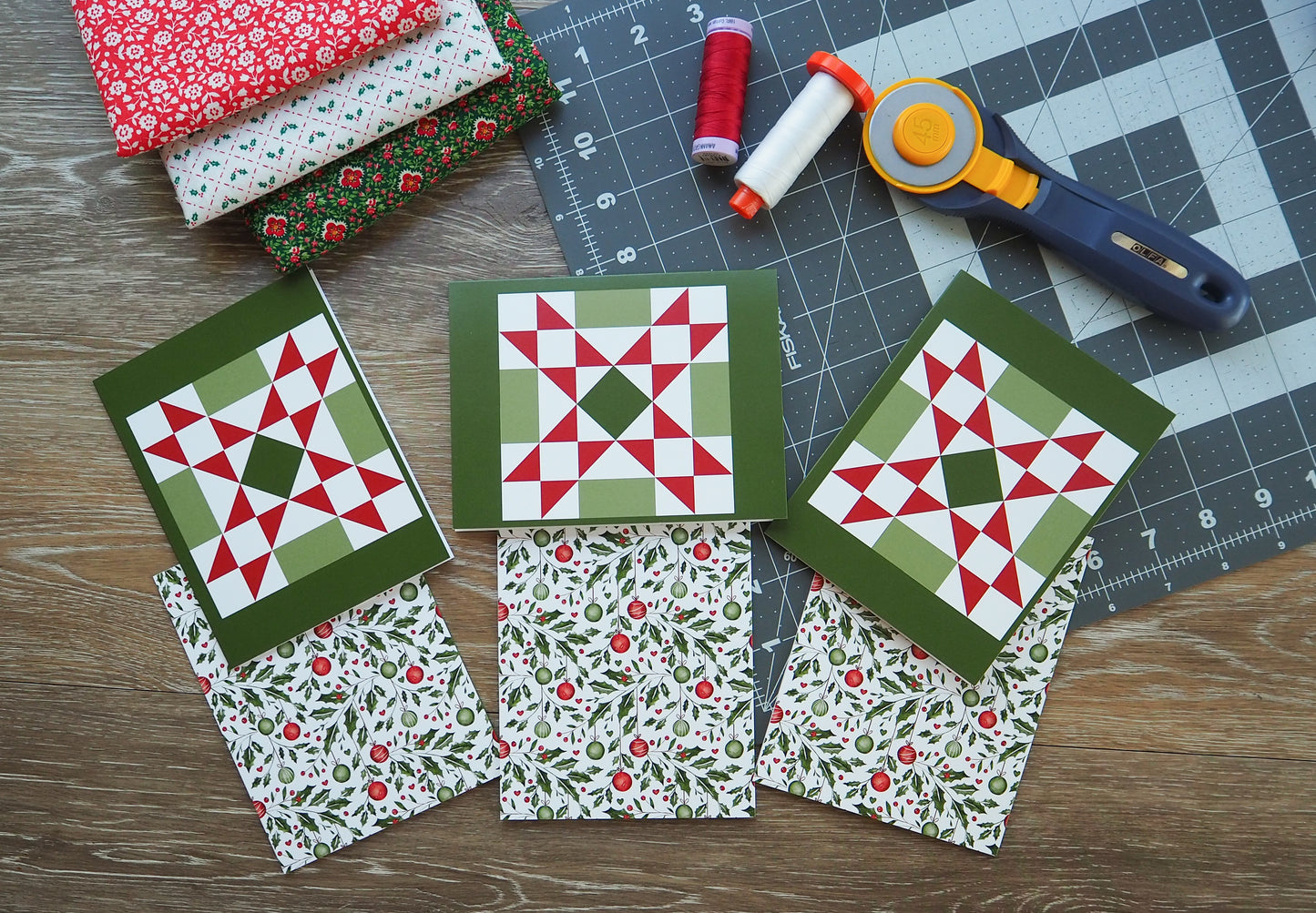 Christmas Green Quilt Star Card