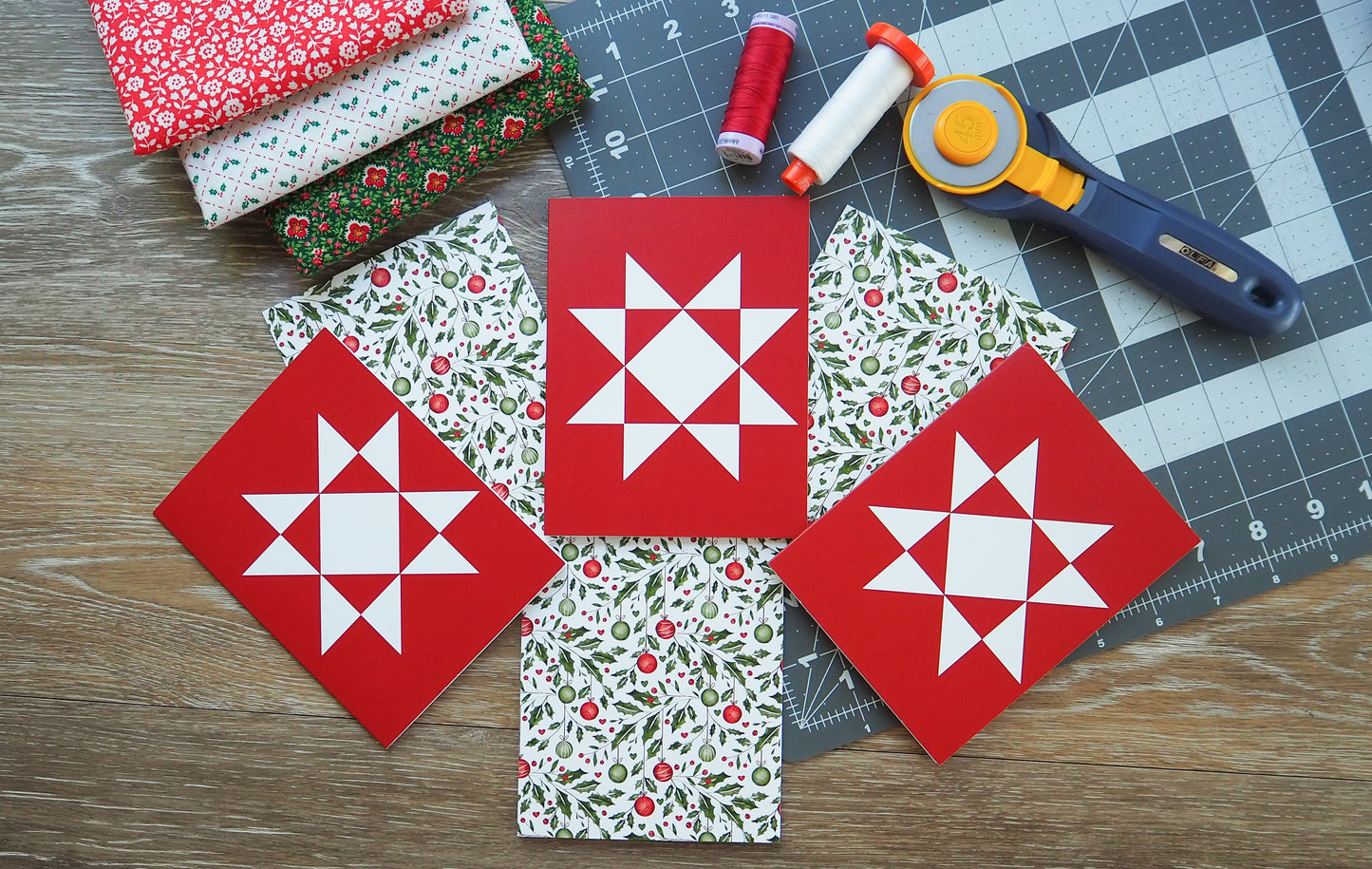 Christmas Red Quilt Star Card