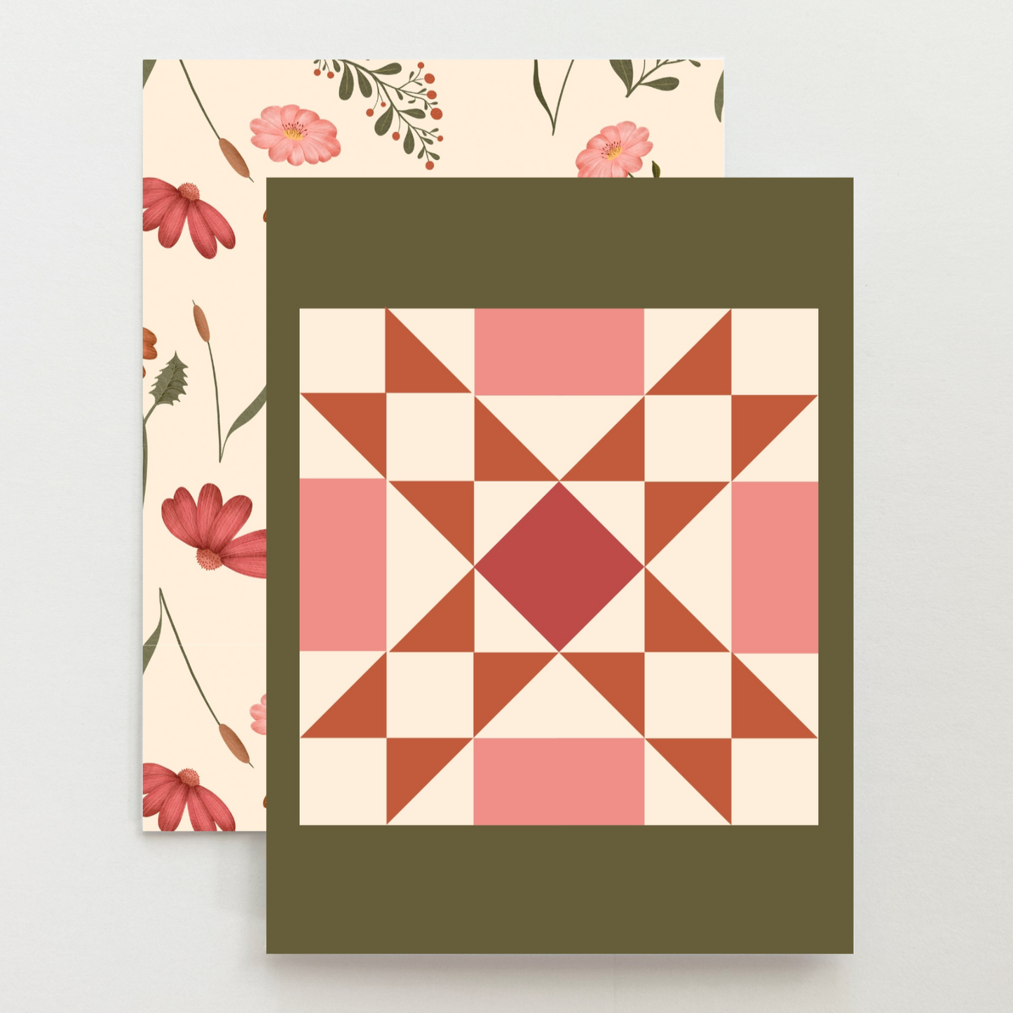 Pink Floral 3 Quilt Block Card