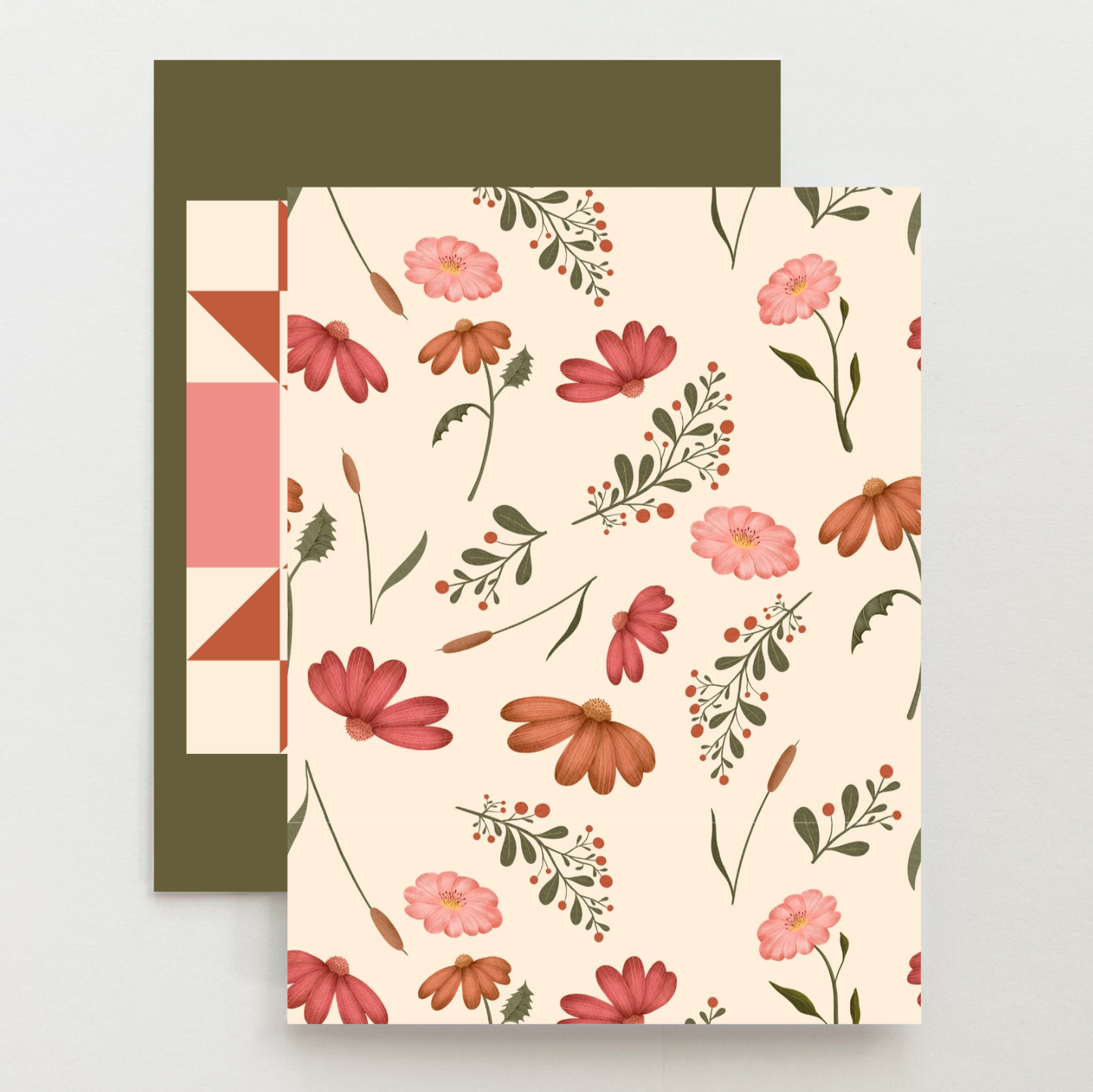 Pink Floral 3 Quilt Block Card