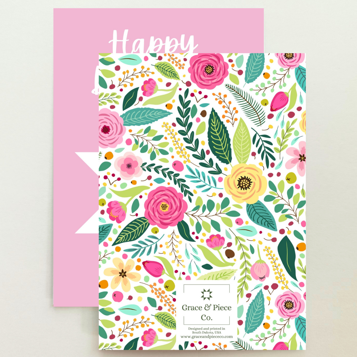 Quilt Star Pink Floral Birthday Card