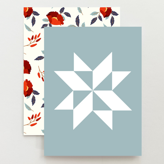 Aqua Floral Pinwheel Quilt Star Card