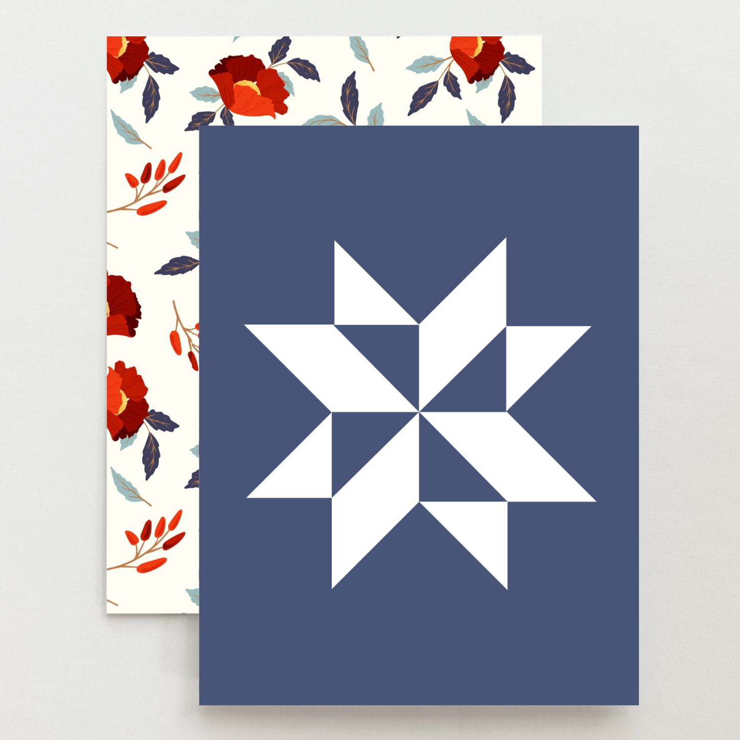 Blue Floral Pinwheel Quilt Star Card