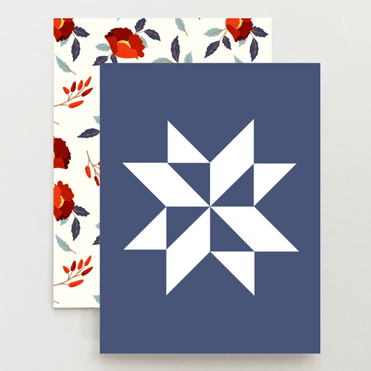 Blue Floral Pinwheel Quilt Star Card