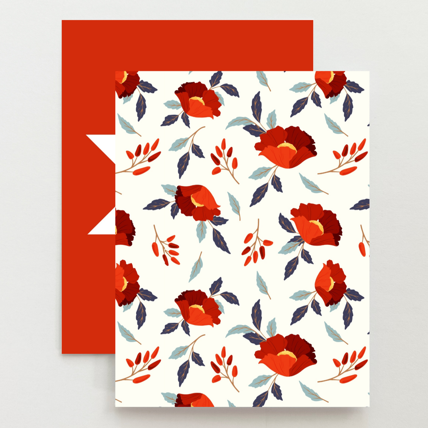 Red Floral Pinwheel Quilt Star Card