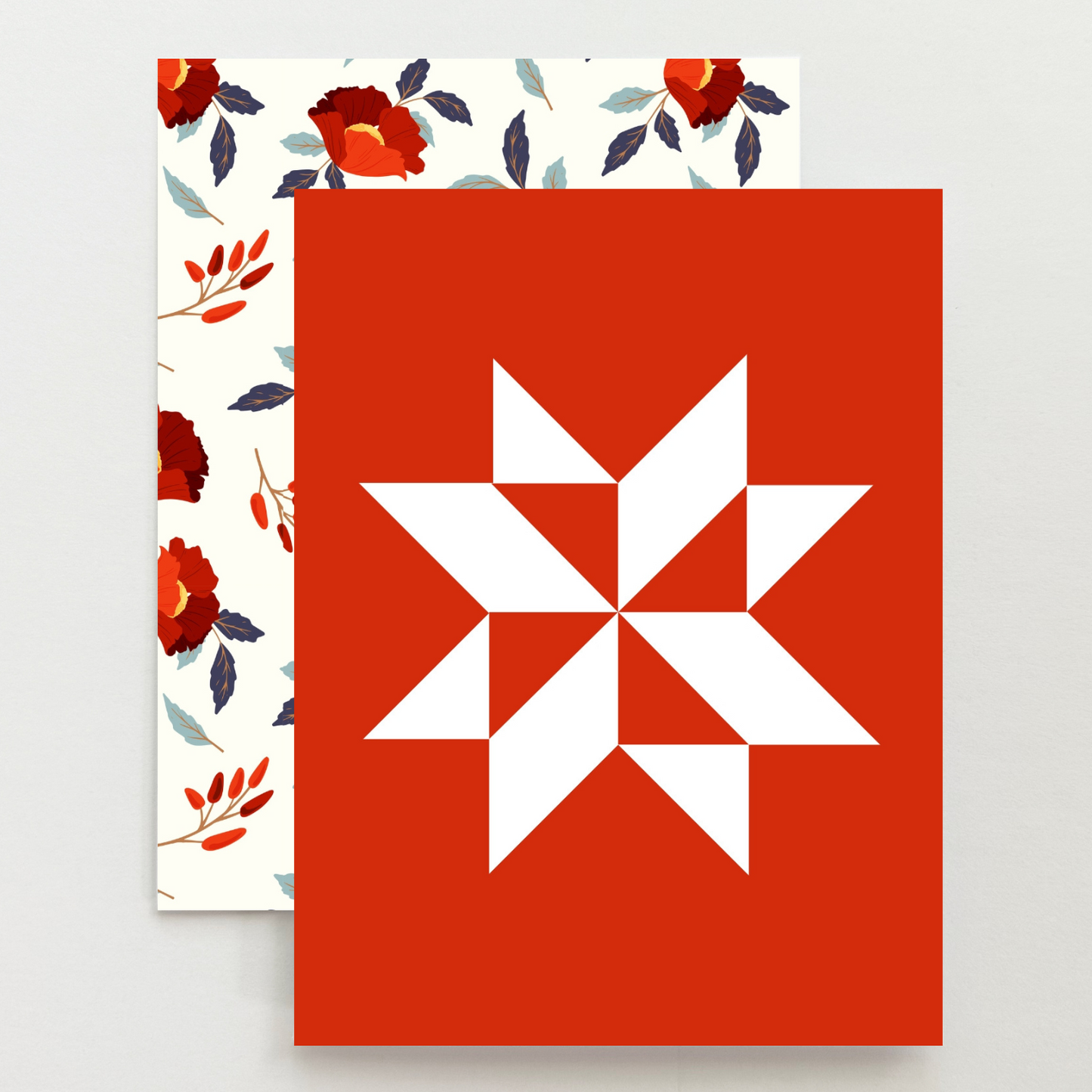 Red Floral Pinwheel Quilt Star Card