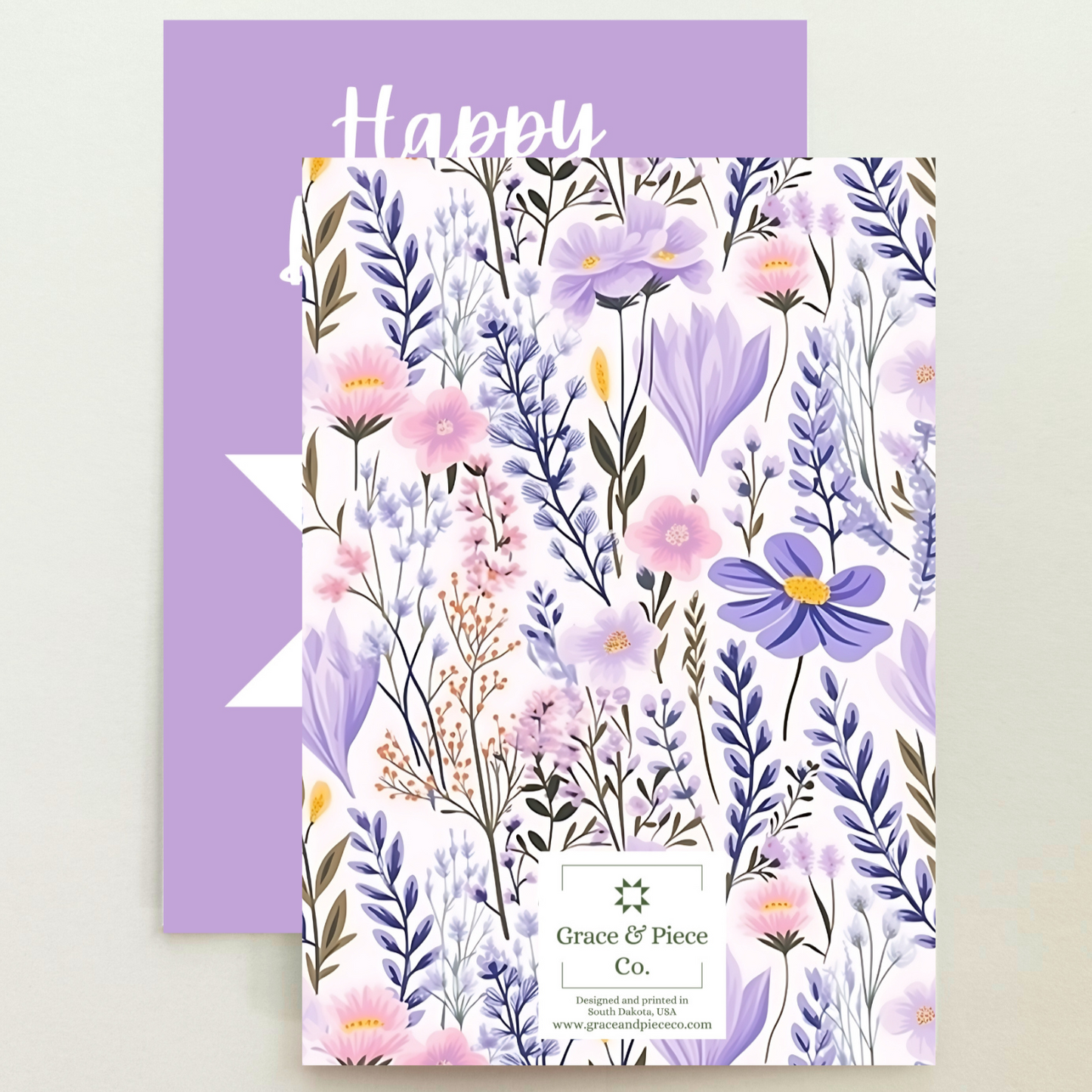 Quilt Star Purple Floral Birthday Card