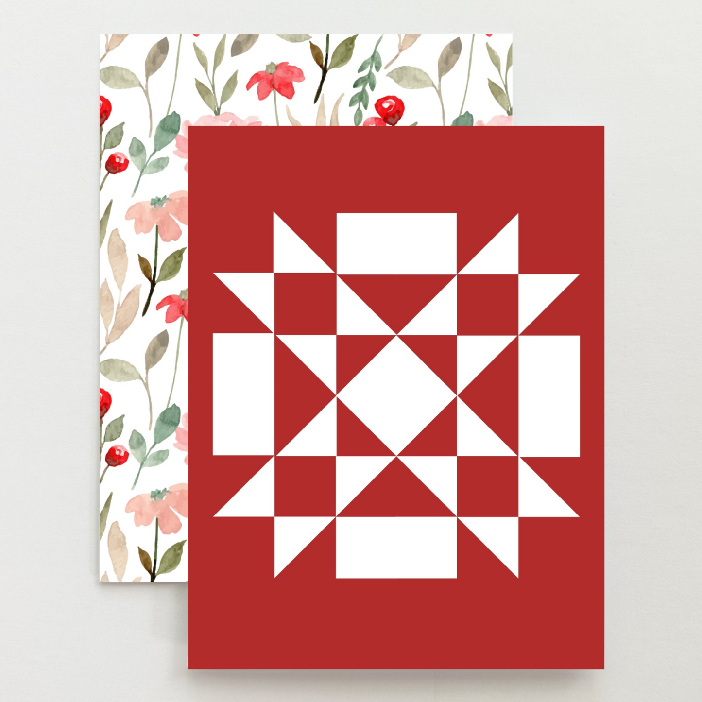 Red Floral Quilt Block Card