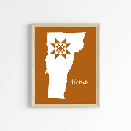 Vermont Home Quilt Star 8x10 Wall Art Print - Choose Your Color