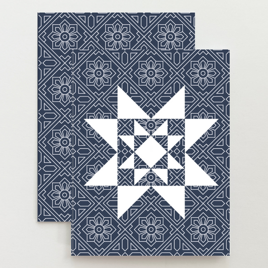 Dark Blue Vintage Quilt Star Card