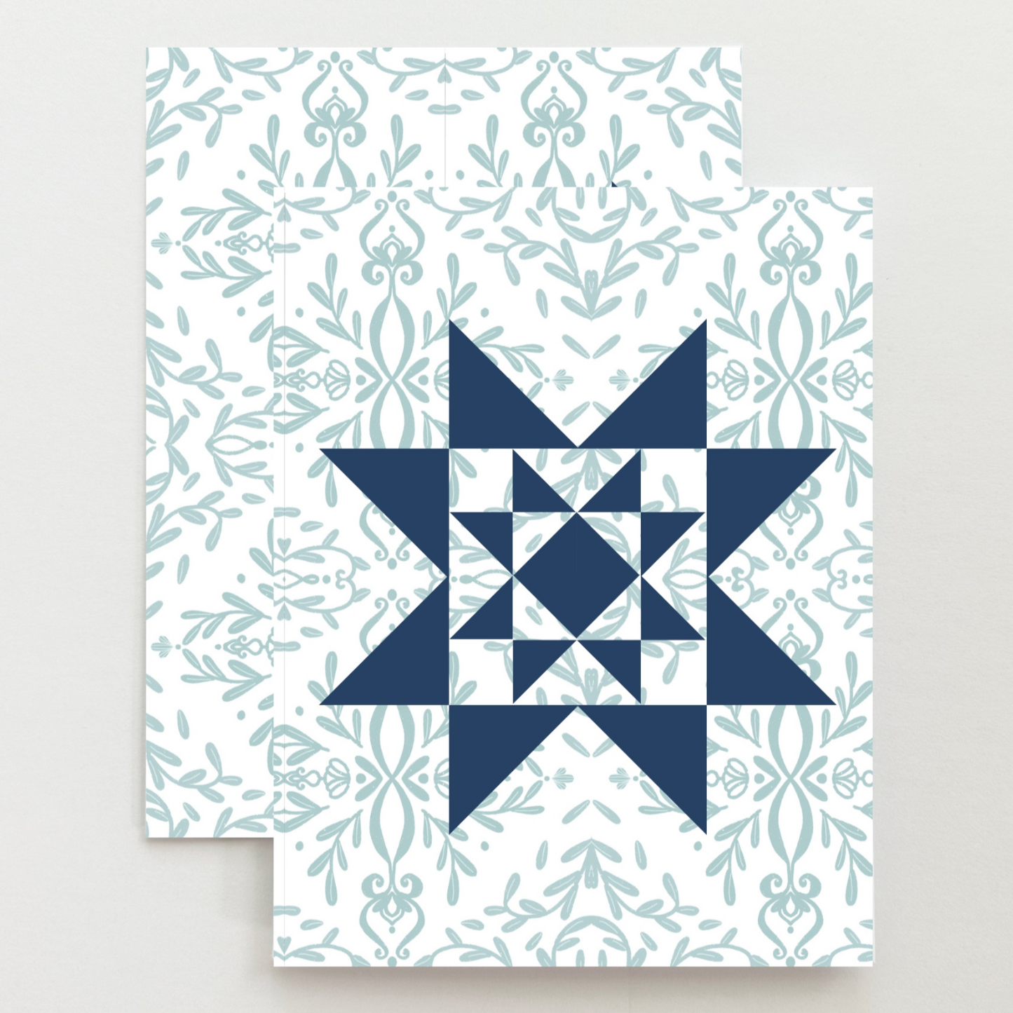 White and Aqua Vintage Quilt Star Card