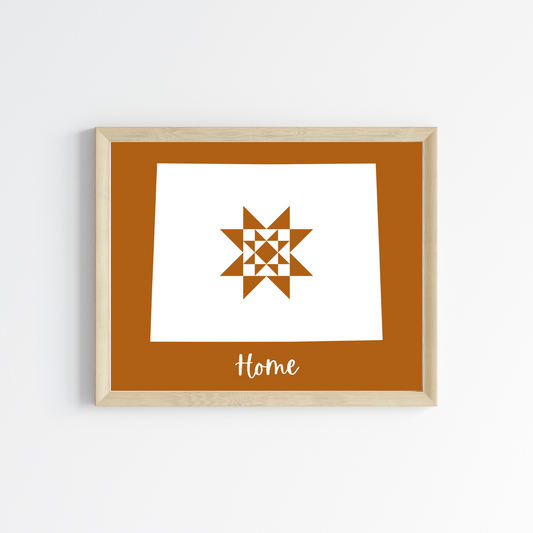 Wyoming Home Quilt Star 8x10 Wall Art Print - Choose Your Color